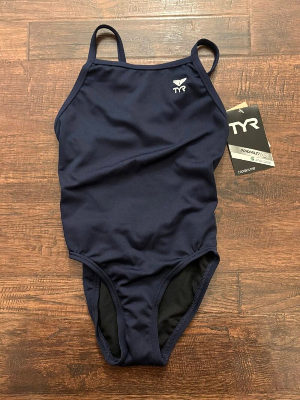 NWT Solid Navy Blue TYR Durafast Elite Crosscutfit Swimsuit size 24